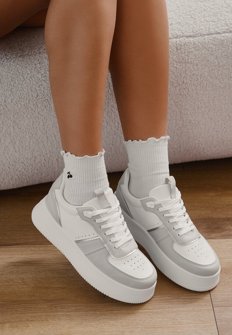 Sneakers Clasici Alb-Gri Vices cu Talpă Groasă Torira