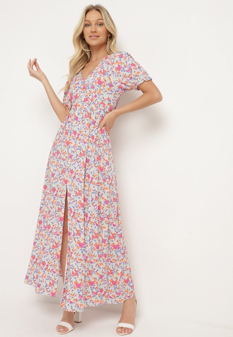 Rochie Roză Evazată din Viscoză cu elastic în talie și șliț pe picior Missani