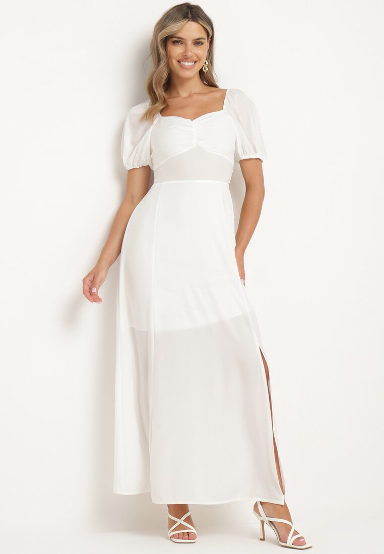 Rochie Albă De Cocktail Tip Spaniolă Cu Șliț Vikita