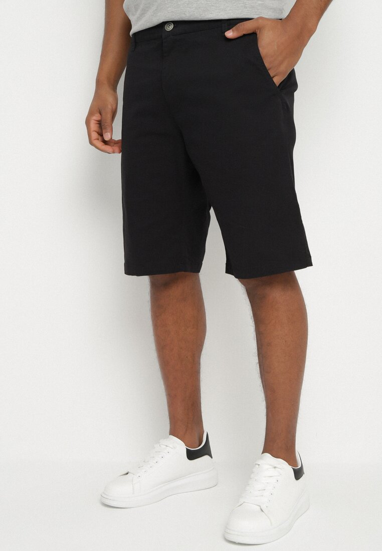 Pantaloni scurți Negri De Bumbac Tip Bermude Închiși cu Fermoar și Nasture Ascuns Vikiidana