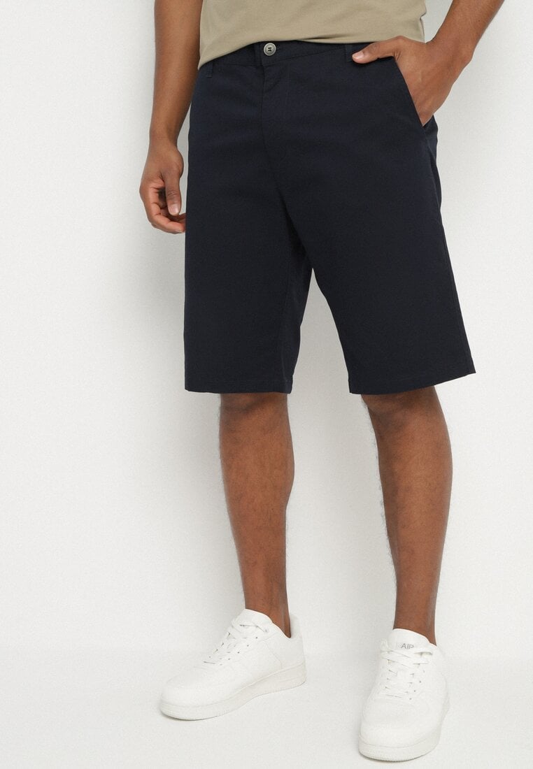 Pantaloni scurți Albaștri Din bumbac Bermude Cu fermoar ascuns și nasture Vikiidana