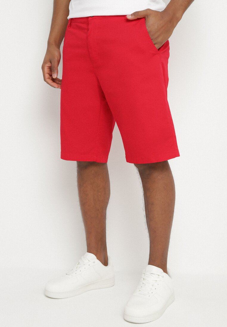 Pantaloni scurți Bermuda Roșii din bumbac cu fermoar și nasture ascuns Vikiidana