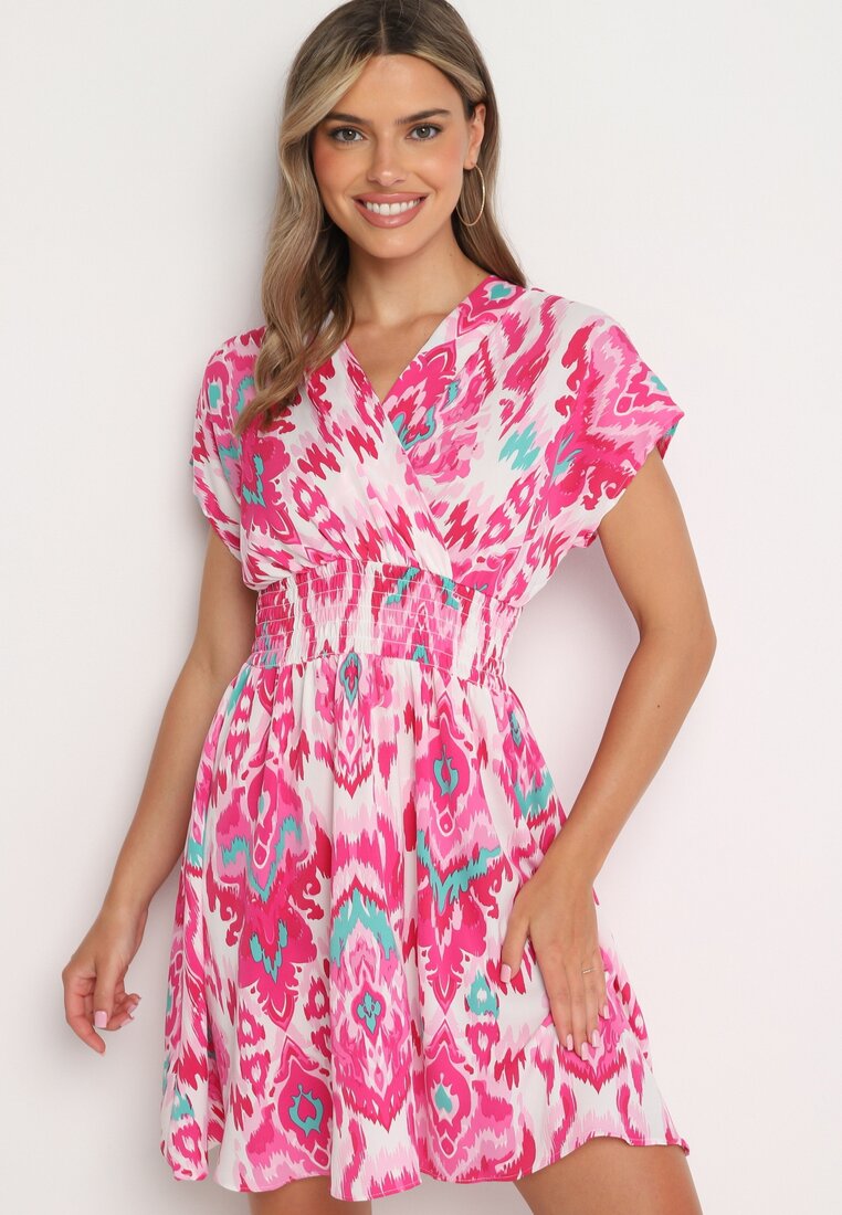 Rochie Fucsia Cloș cu Decolteu petrecut și Elastic în talie Emrra