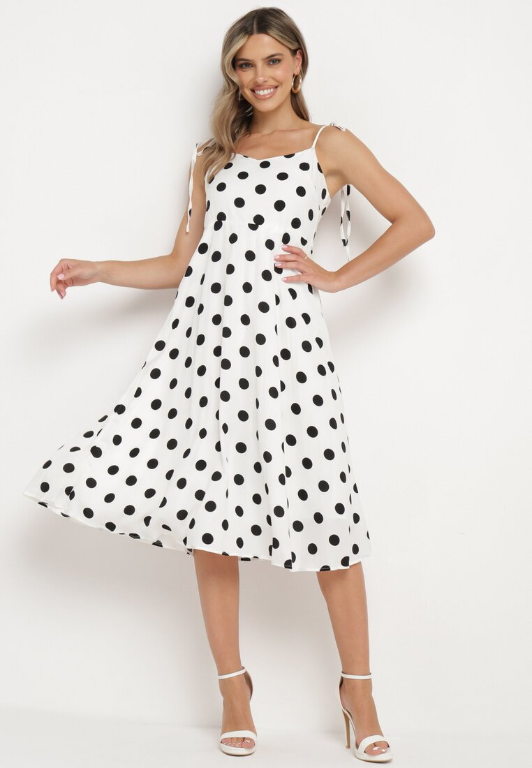 Rochie Albă cu bretele legate cu buline Vikiimae