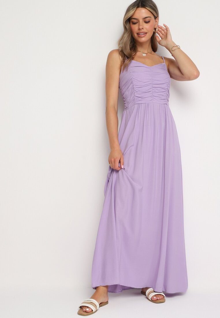 Rochie mov evazată vâscoză pe bretele subțiri reglabile Canelsea