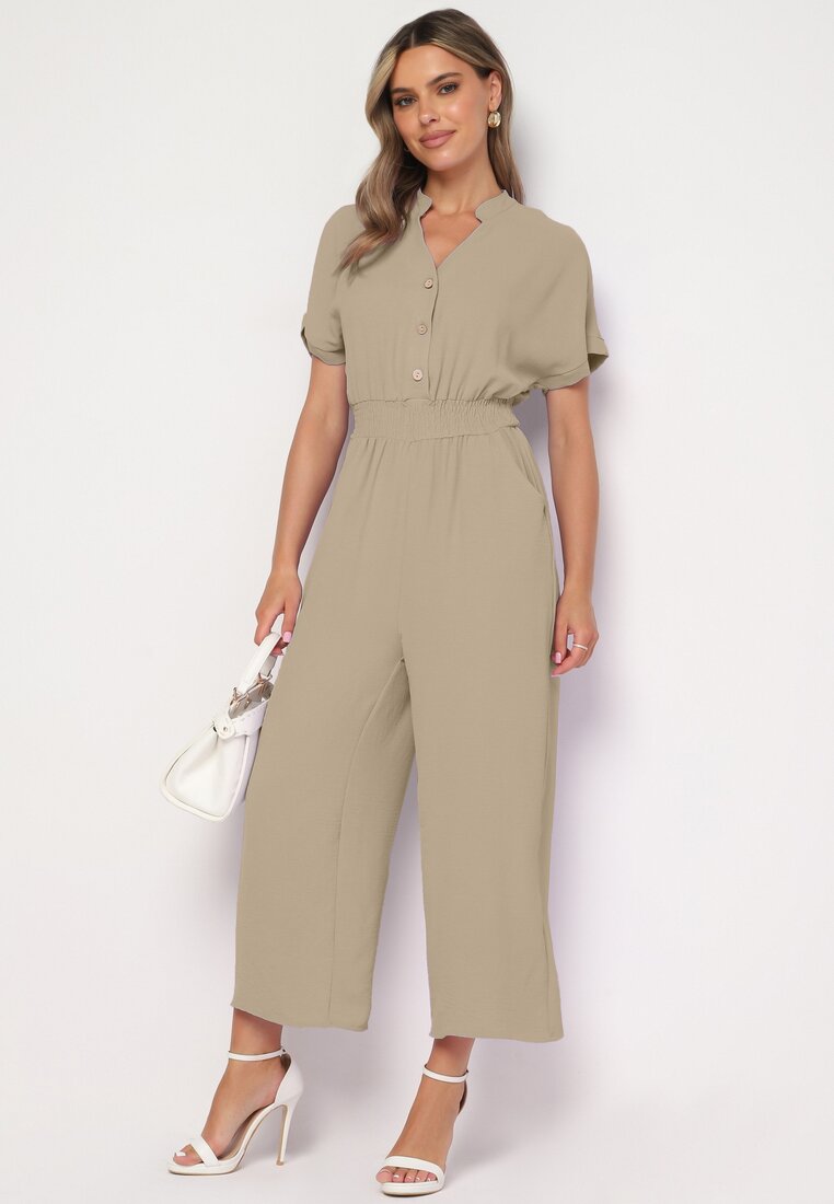 Salopetă din viscoză verde închis cu croi cambrat cu pantaloni largi Delsea