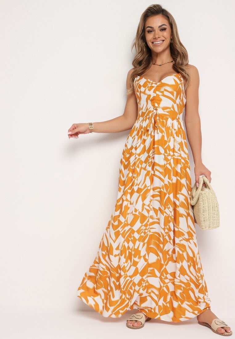 Rochie Galbenă Cambrată din Viscoză cu bretele Xenelsea