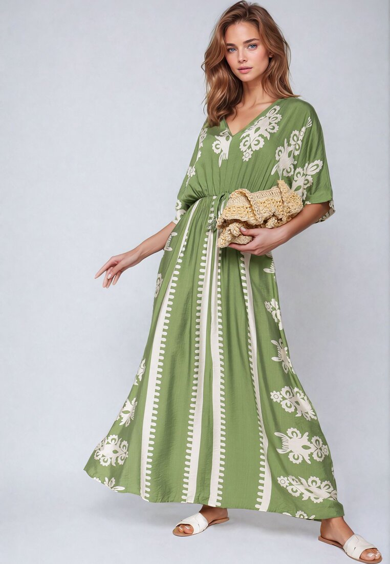 Rochie Verde Din Bumbac Croială Cambrată Cu Elastic în Talie Rivanue