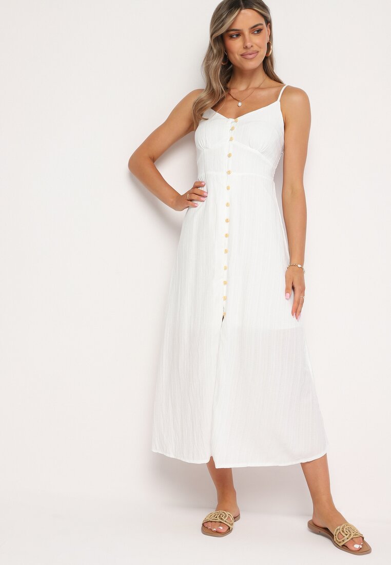 Rochie Albă cu bretele subțiri reglabile cu nasturi Palfea