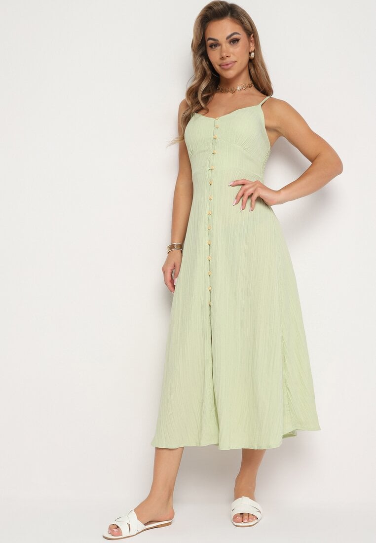 Rochie Verde cu bretele subțiri reglabile, cu nasturi Palfea