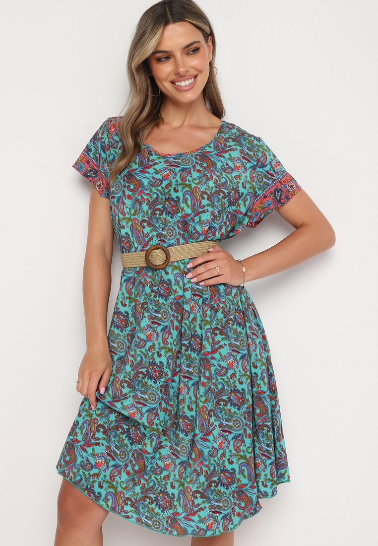 Rochie Verde din Viscoză Cloș cu model Paisley Mastis