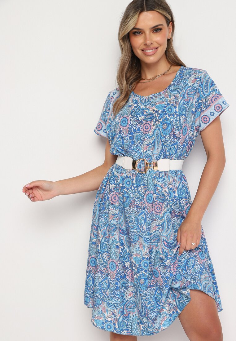 Rochie Albastră din vâscoză cu croială evazată în stil Boho Melnea