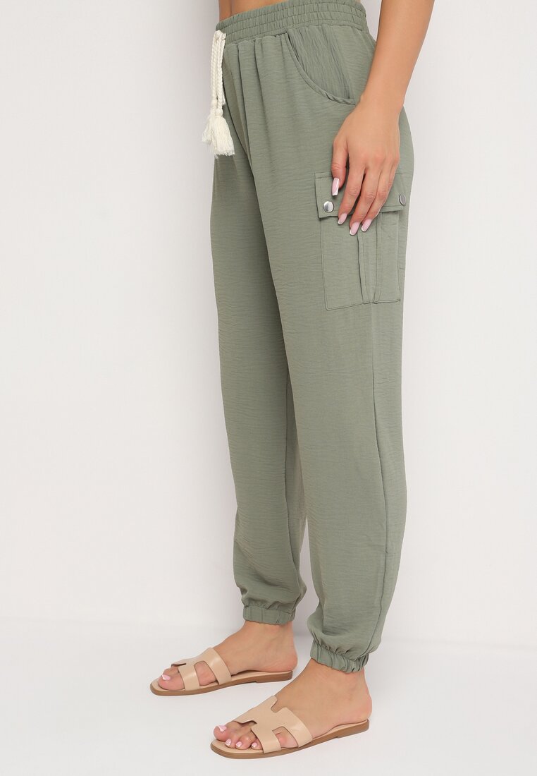 Pantaloni Verde închis cu talie înaltă și elastic în talie Nellandre