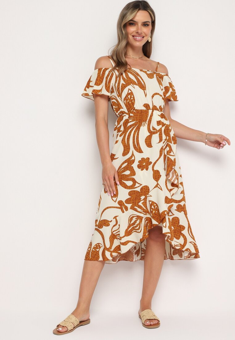 Rochie Maro Tip Spaniolă cu Bretele, cu Elastic în Talie și Fustă Petrecută Nellithine