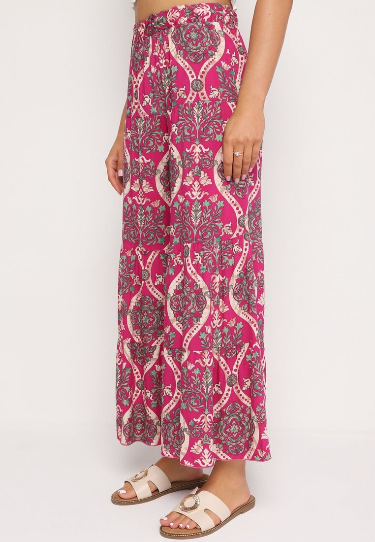 Pantaloni Fucsia Lărgi Din Viscoză Cu Talie Înaltă și Elastic în Talie Risettesna