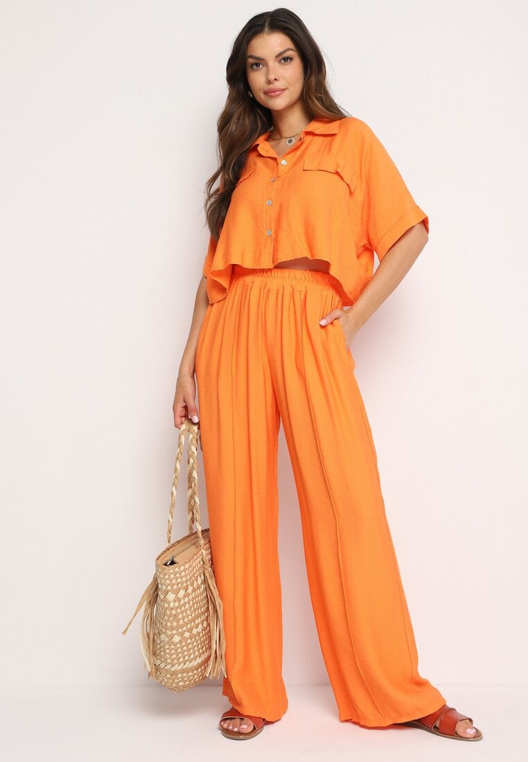 Set din 2 Piese Portocaliu Vâscoză Cămașă Lejeră Pantaloni cu Crăci Largi Ulvitela