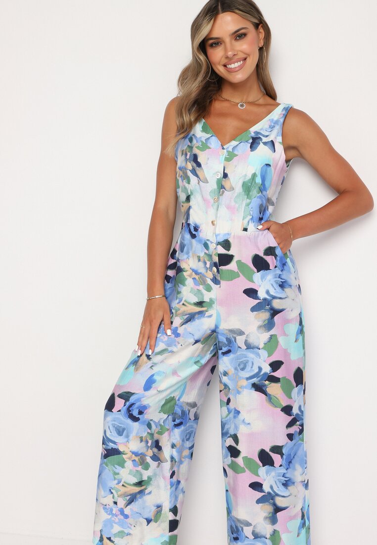 Salopetă Albastră cu bretele florală Vimalores