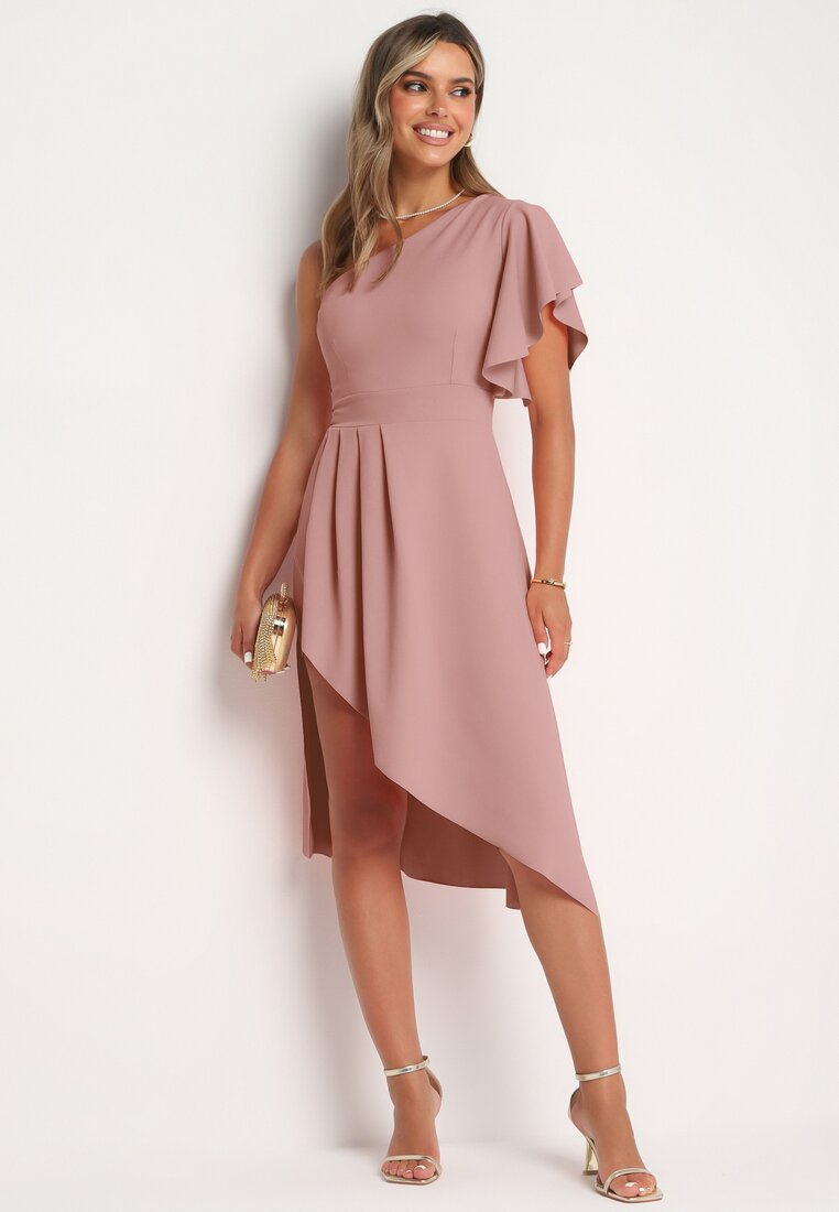 Rochie de cocktail Roz închis Asimetrică pe un umăr cu volane Vimilora