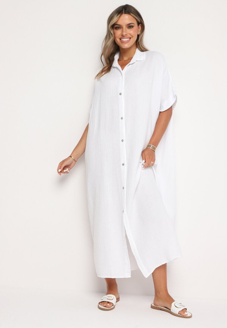 Rochie Albă de muselină de bumbac cu croi tip cutie Vimarille