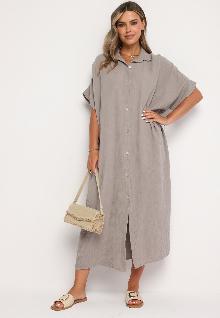 Rochie Bej închis de muselină din bumbac cu croială tip cutie Vimarille