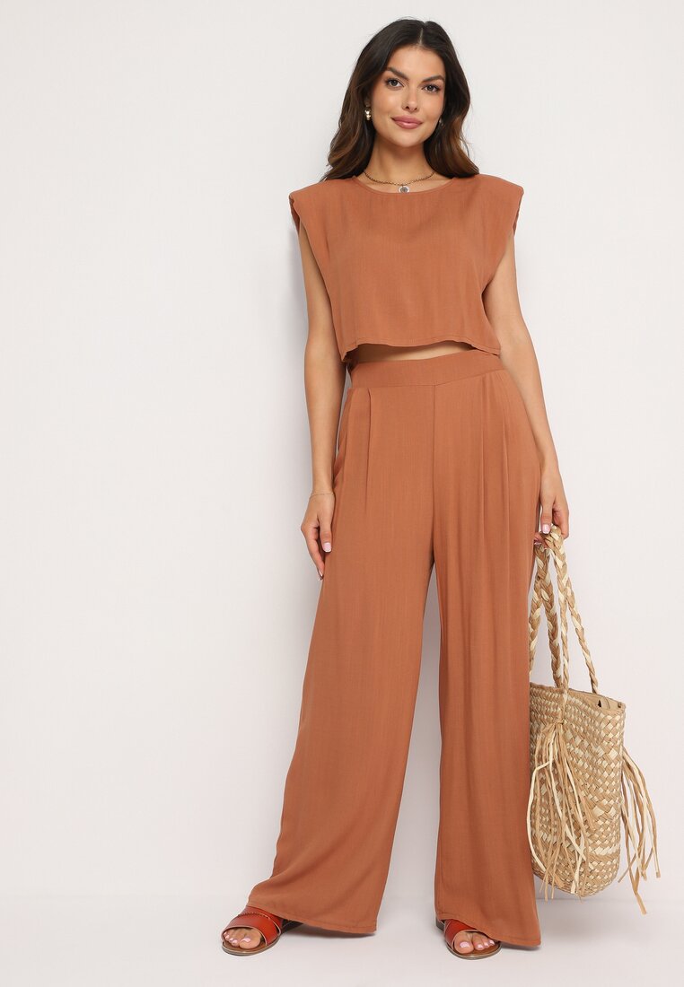 Komplet Maro Viscoză Bluză cu nasturi cu umeri structurați și Pantaloni Largi Vimalettes