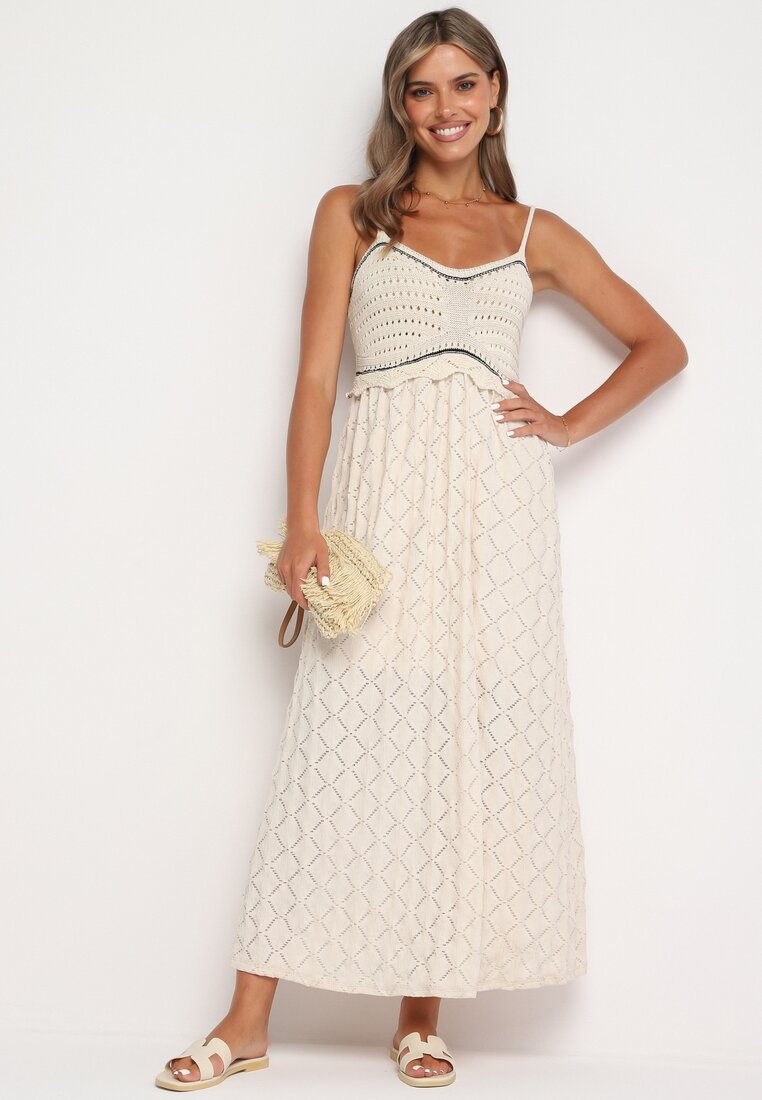 Rochie Bej Evazată cu Bretele Pemvia