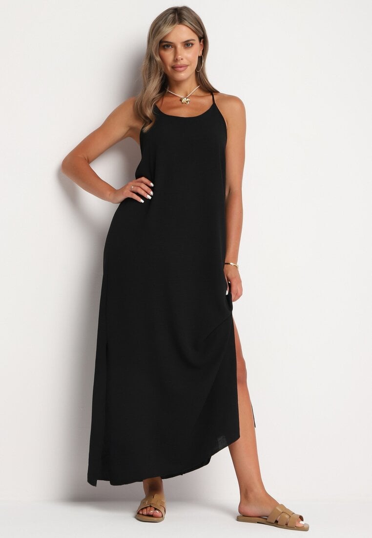 Rochie Cambrată Neagră cu Bretele Rivaniell