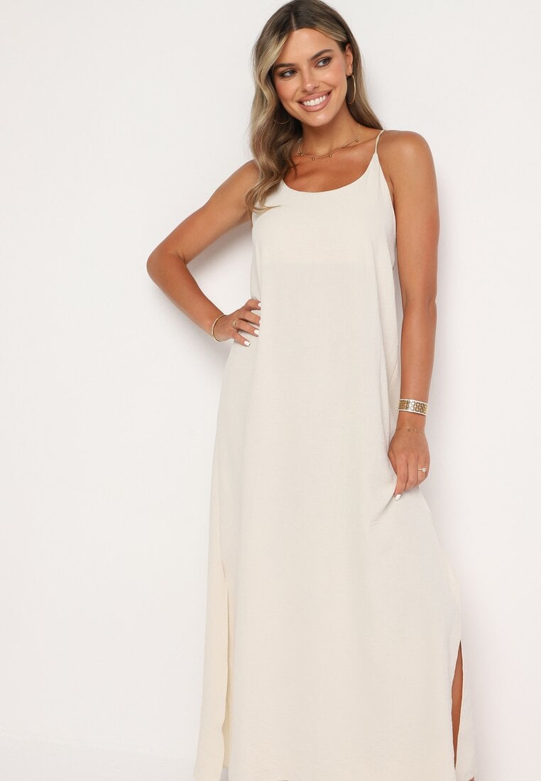 Rochie bej cambrată cu bretele Rivaniell