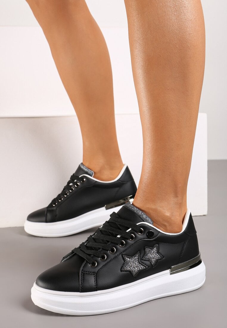 Adidași Negri Plati cu Steluțe și Inserții Metalice Jalelia