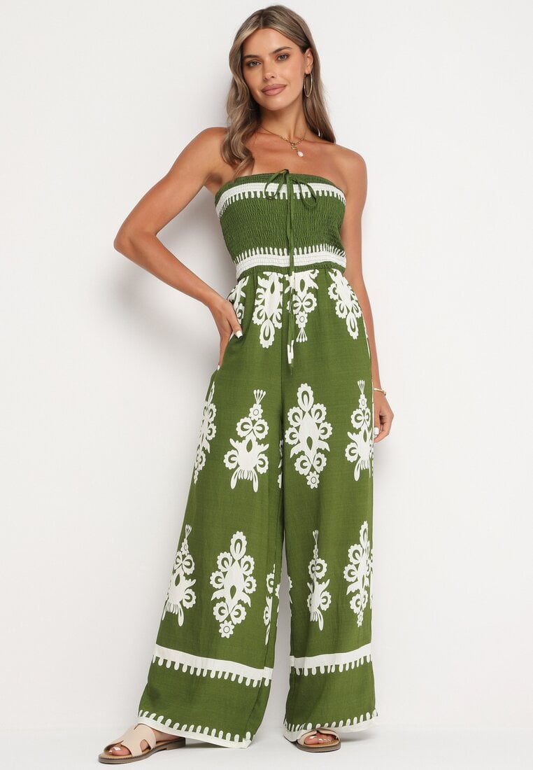 Salopetă Verde din viscoză Fără mâneci cu model geometric Orceria