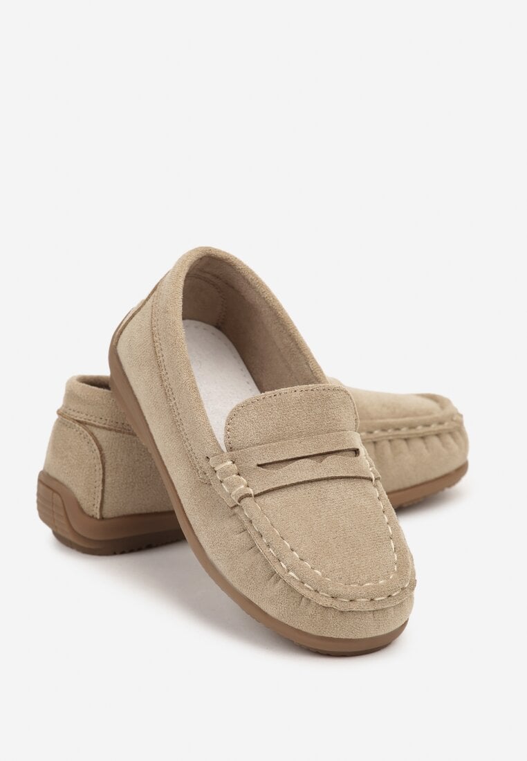 Pantofi Mocasini Bej Plati cu Cusătură Decorativă și Branț din Piele Rirvia