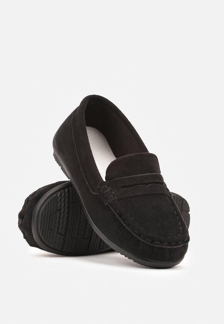 Mocasini plati negri cu cusătură decorativă și brant din piele Rirvia