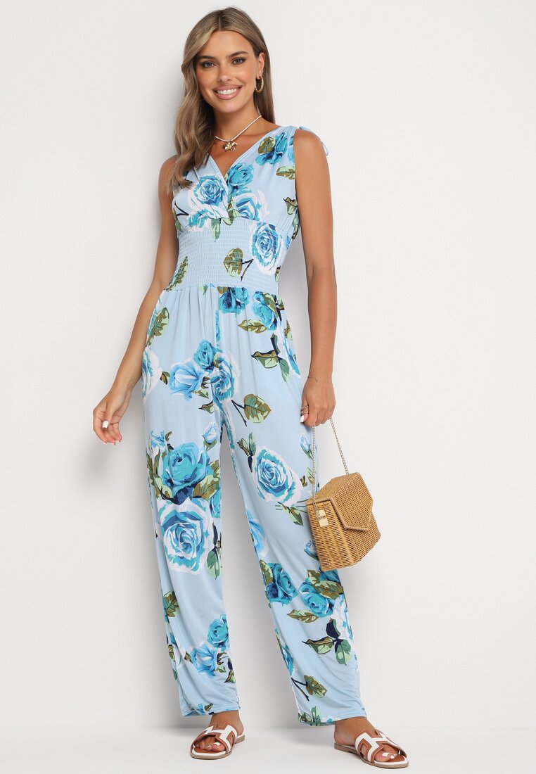 Salopetă Albastru deschis Cambrată Florală cu picioare lungi Renivia