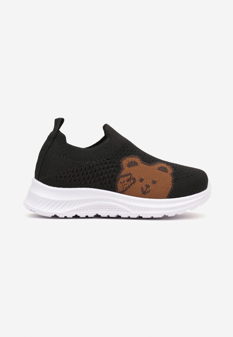 Pantofi Sport Negri Slip-on cu Perforații și Imprimeu Ursuleț Liseria