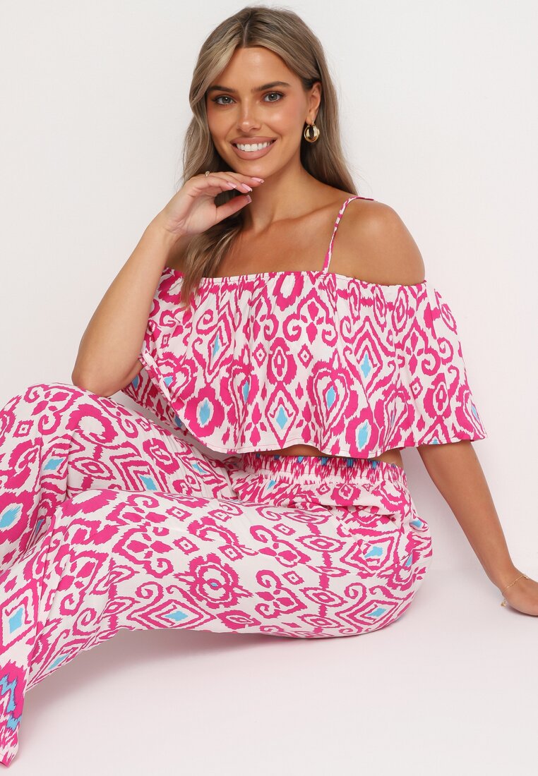 Set Fucsia De bumbac Bluză cu bretele Pantaloni cu elastic în talie Charivia