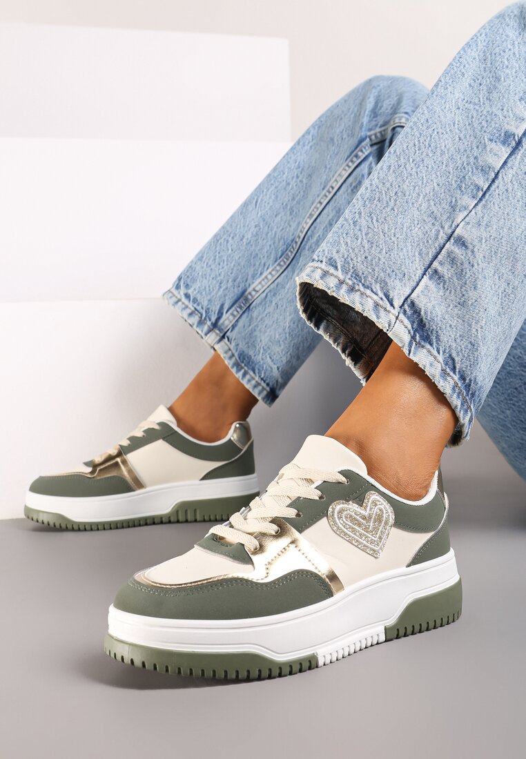 Adidași verzi cu inimioară cu sclipici Asitalla