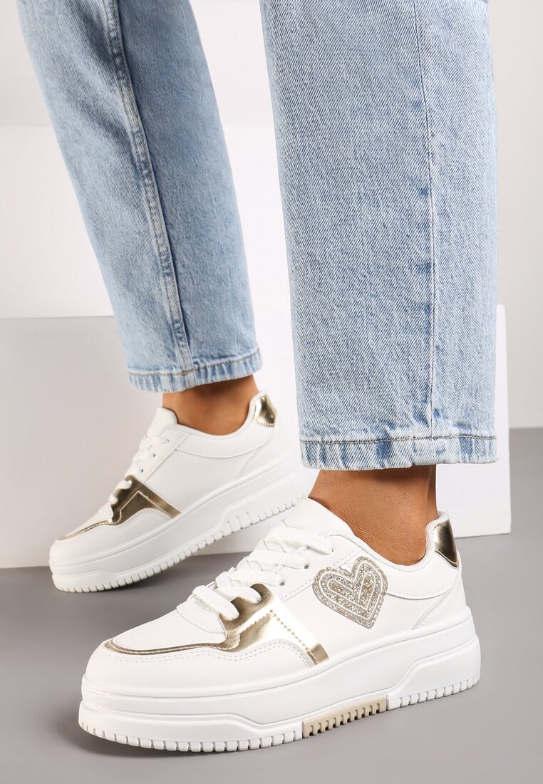 Adidași Albi cu Inimioară Sclipitoare Asitalla