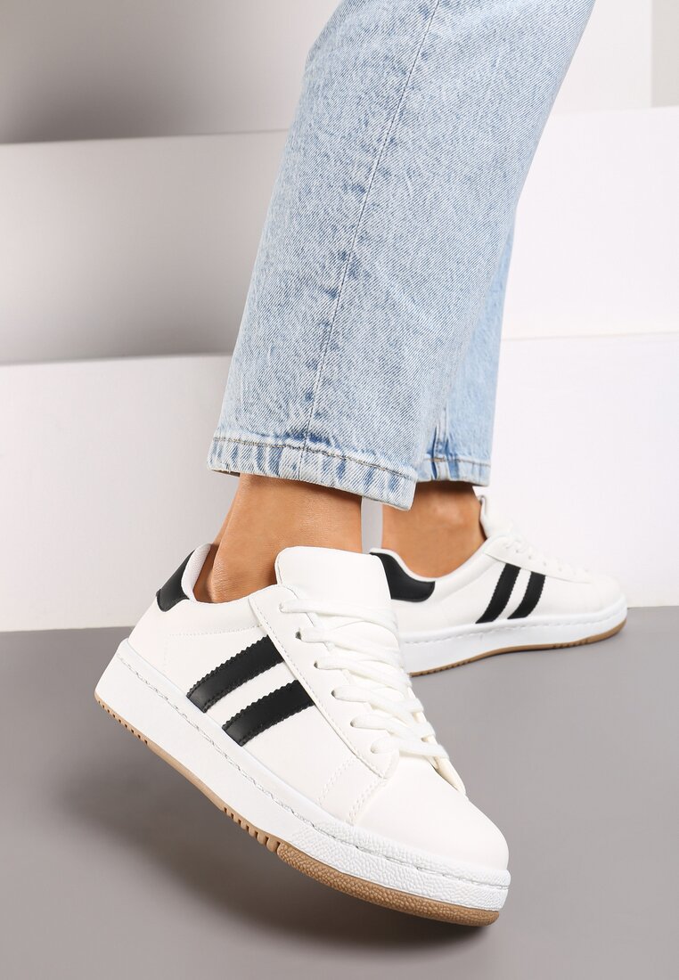 Sneakers Albe Plate cu Dungi Contrastante Navisana