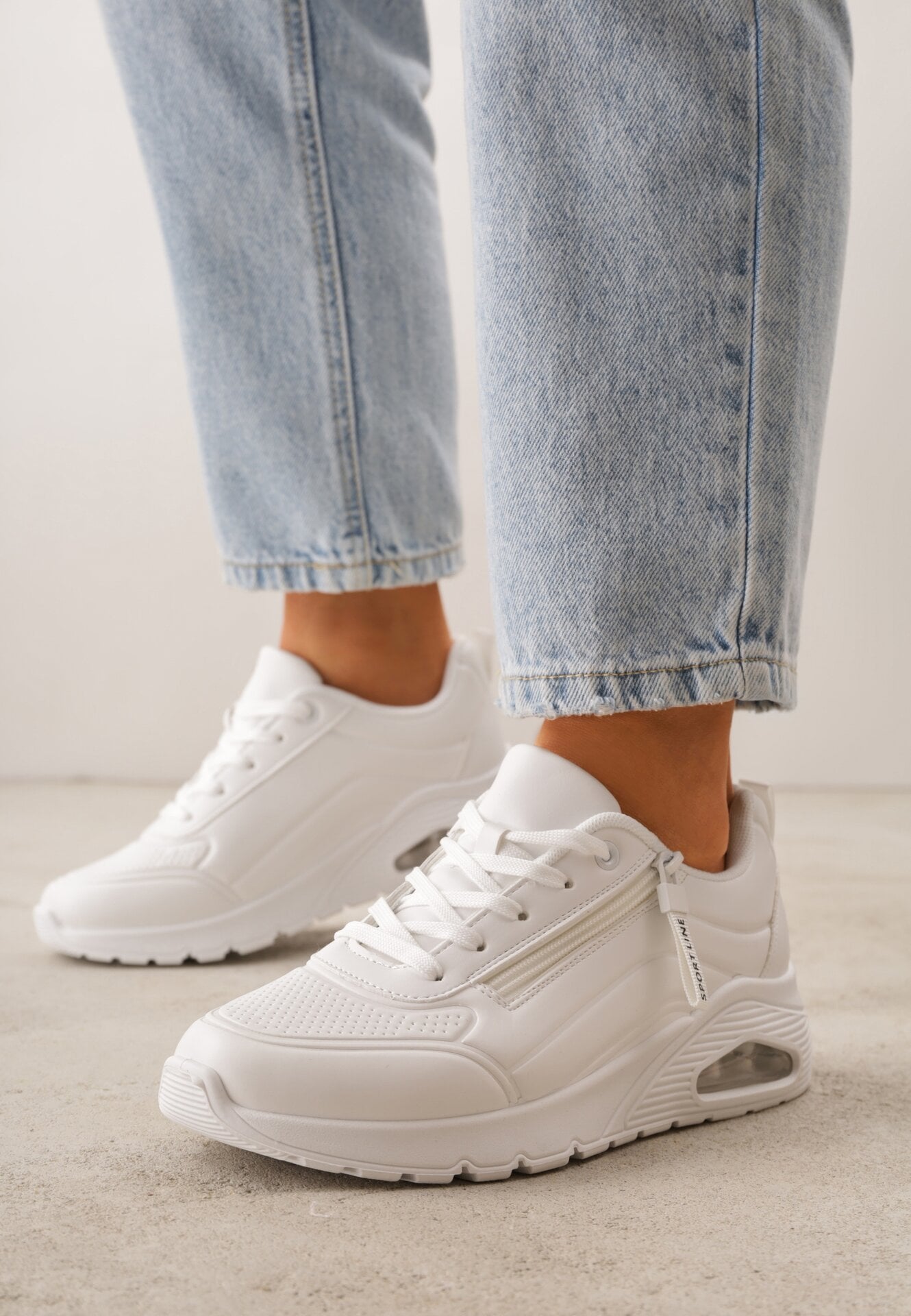 Adidași Albi cu talpă groasă cu benzi embosate Justinalin