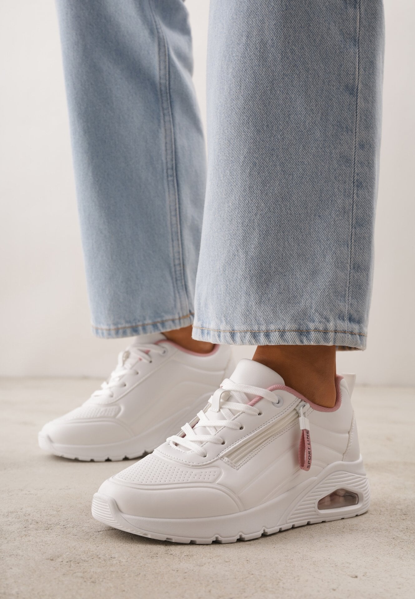 Adidași Alb-Roz cu Talpă Groasă și Benzi în Relief Justinalin