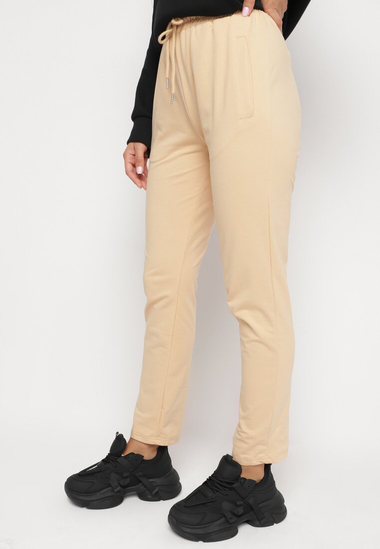 Pantaloni Bej Clasici Din bumbac Cu cordon în talie Aliefra