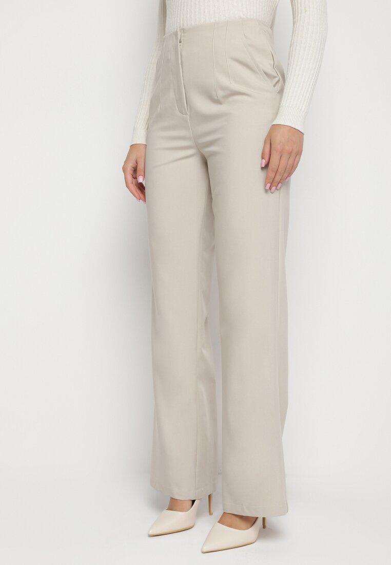 Pantaloni Bej De Costum Cu Croială Largă Cu Imitație De Buzunare Irindale