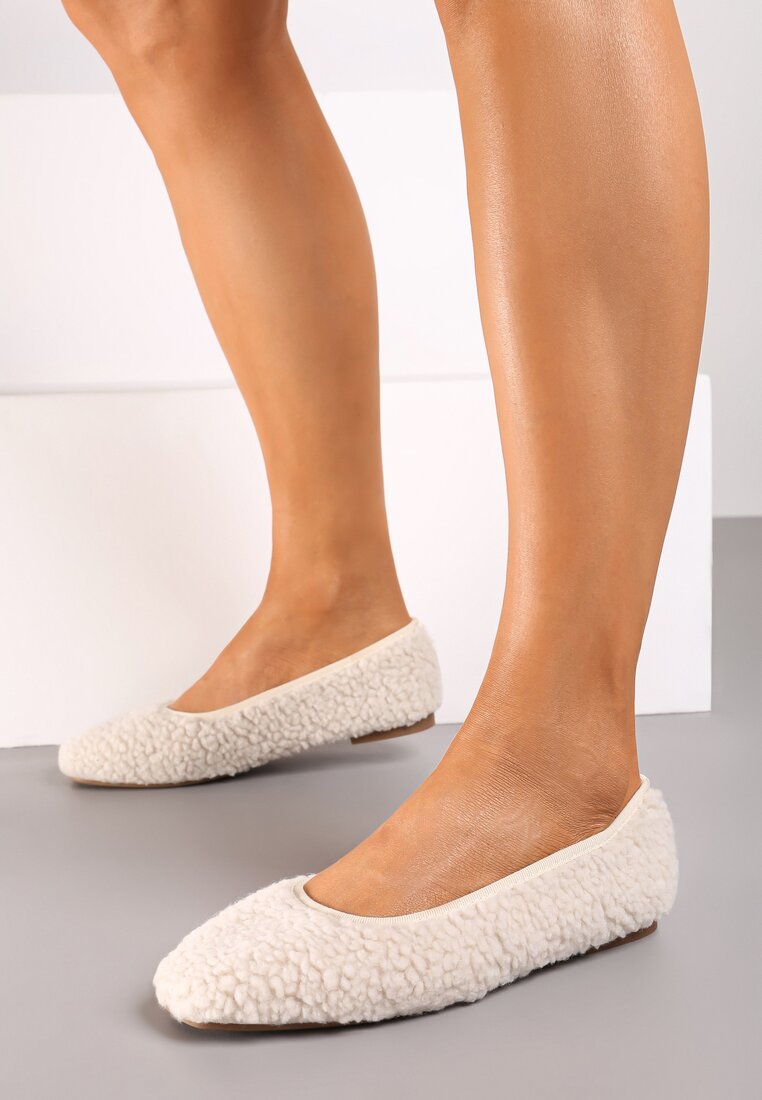 Balerini Bej deschis Plati Decorati Cu blană Cu textură de miel Armagia