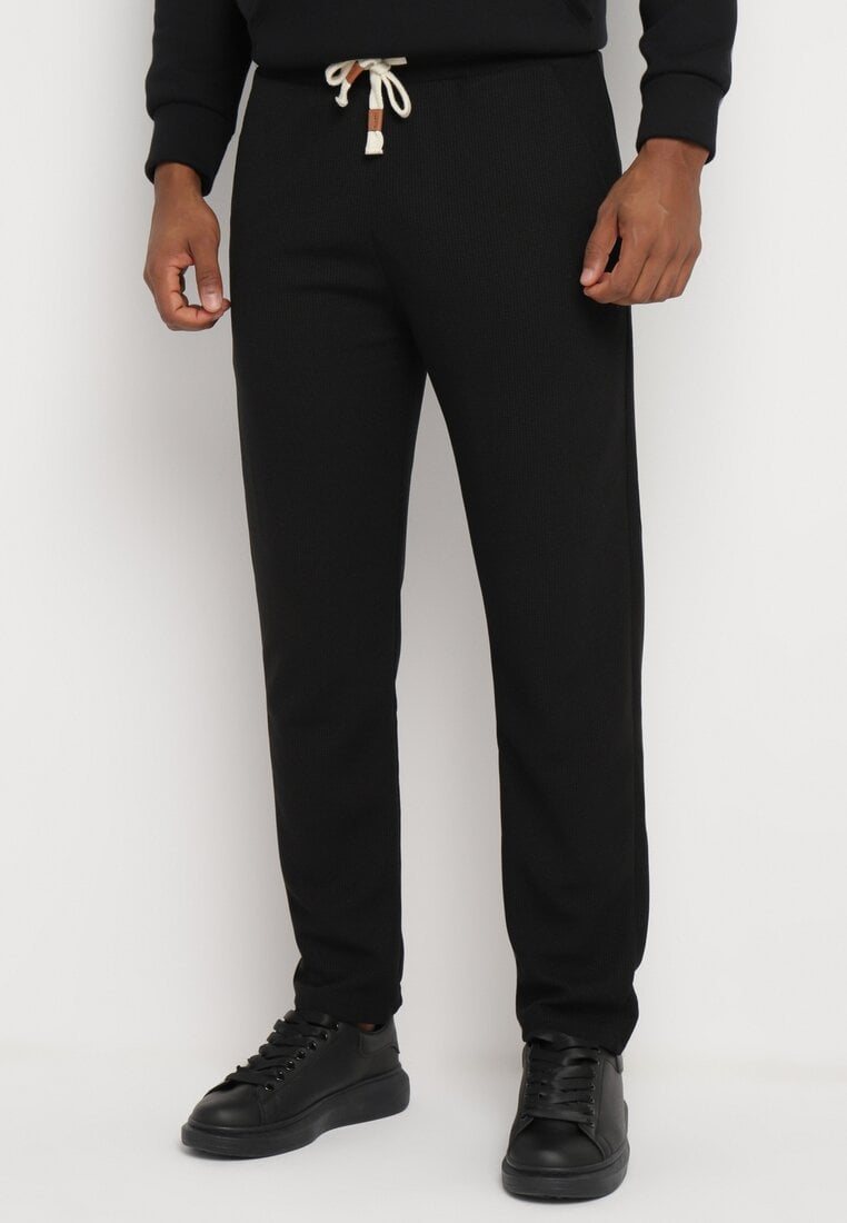 Pantaloni de Trening Negri din Bumbac cu Talie Înaltă și Șireturi Decorative Arsiala