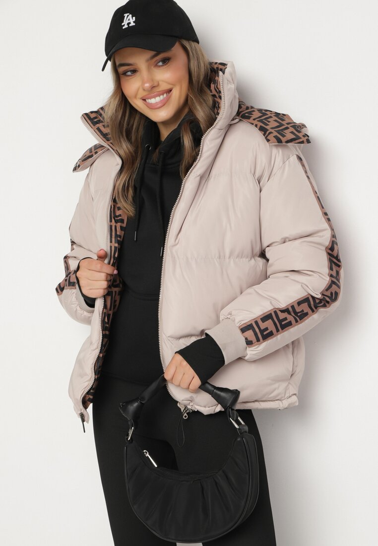 Geacă Puffer bej reversibilă cu glugă detașabilă și buzunare Erisaria