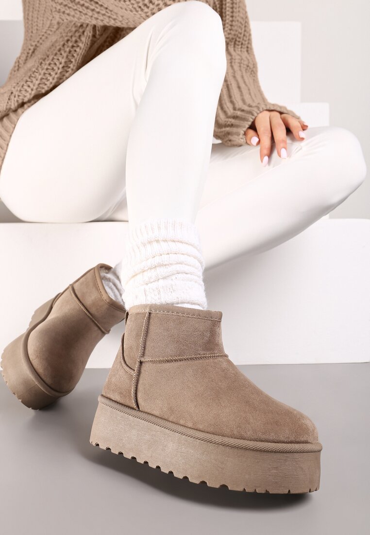 Ghete de zăpadă Bej închis Scurte cu platformă Lysindra