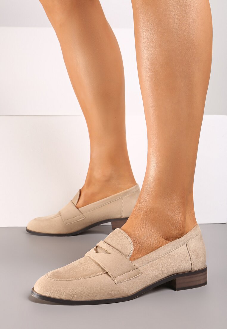 Mocasini Loaferi Bej model clasic cu talpă plată Dailara