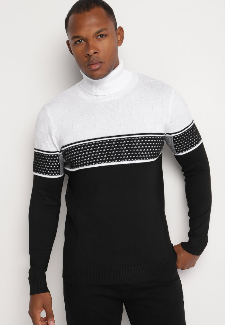 Pulover pe gât Alb cu negru
