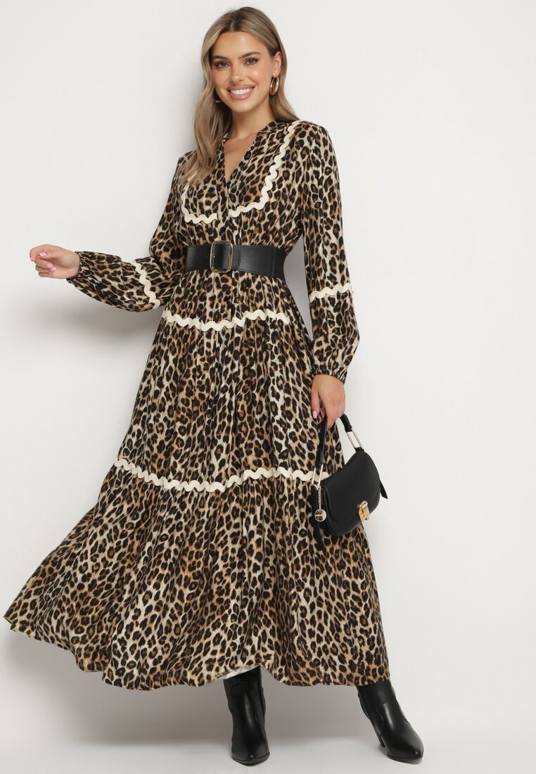 Rochie Maro cu imprimeu leopard stil retro cu borduri decorative Zetizia