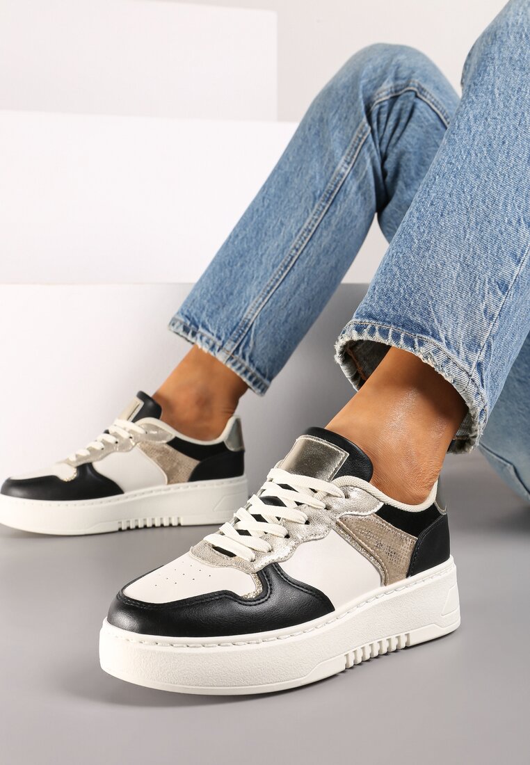 Adidași Negru-Bej pe Talpă Groasă cu Inserție Metalică Miathra